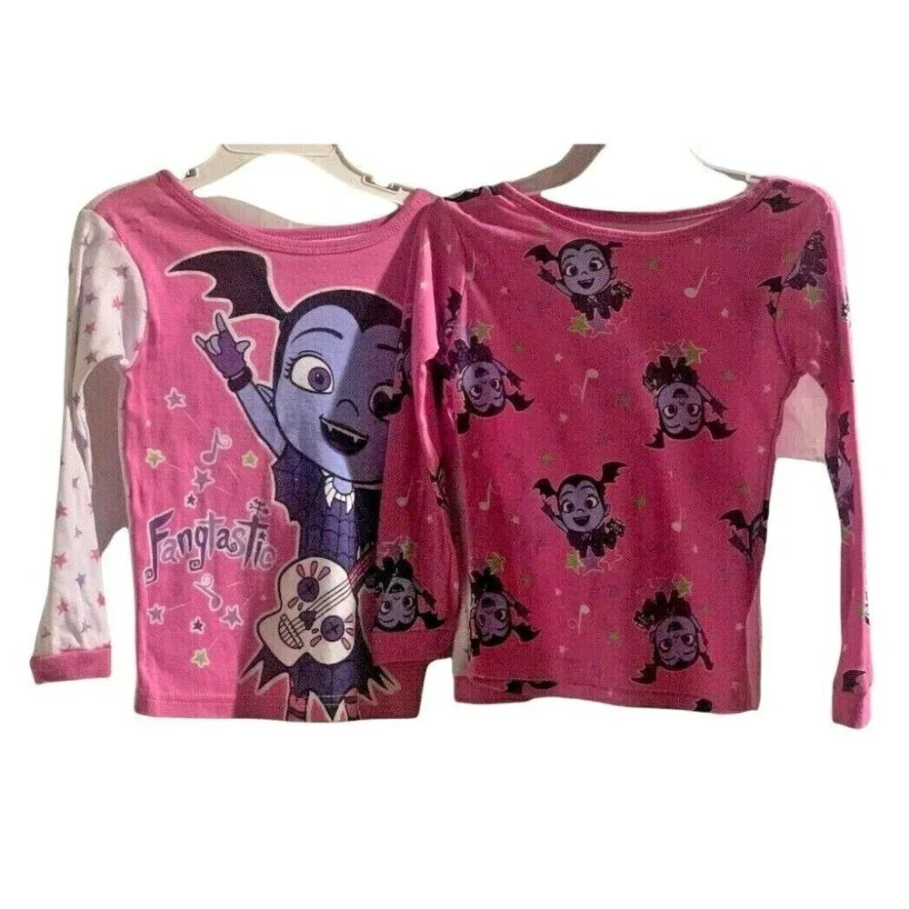 Disney  Vampirina  Girls Snug Fit Pajama Tops Toddler Size 4 Pink 2 Shirts